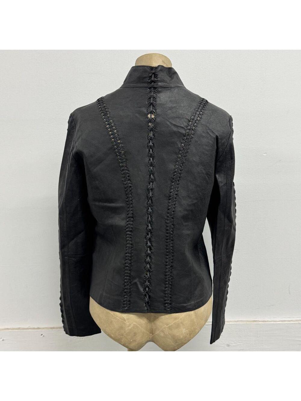 Vintage Black Braided Detail Y2K Avant Garde Leather Jacket - Picture 2 of 8